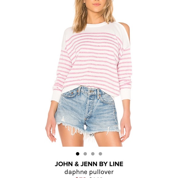 One shoulder Pink and White Stripe sweater - Picture 4 of 5